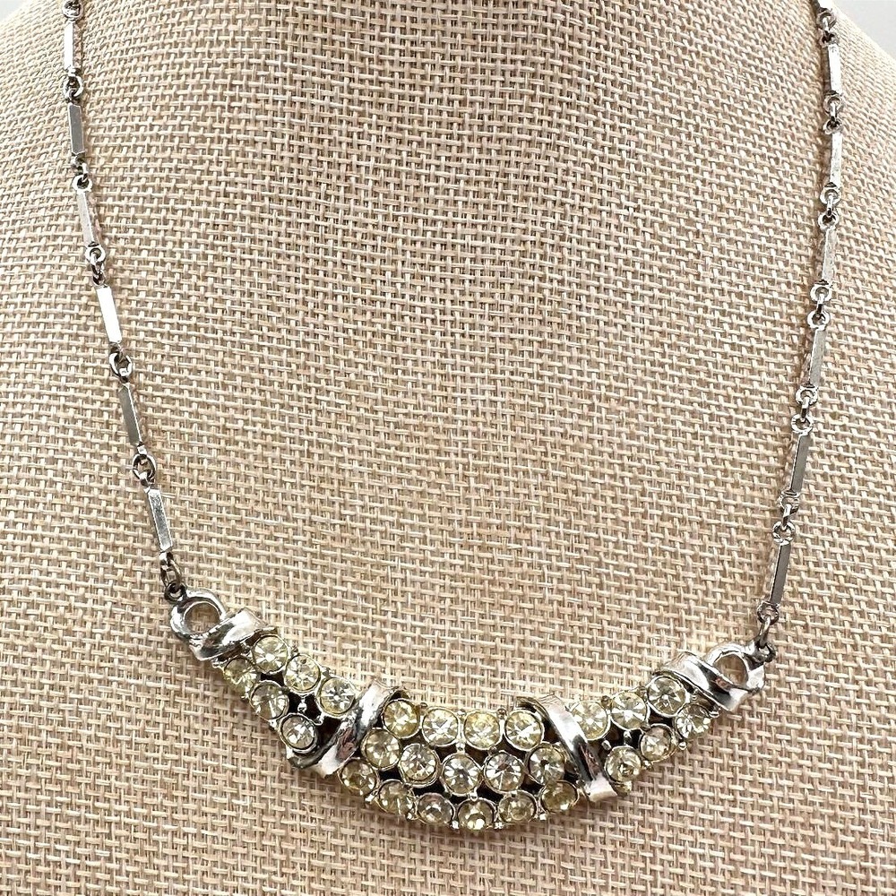 Vintage 80s Silver Tone‎ Champagne Glass Collar Necklace Retro Fashion Jewelry